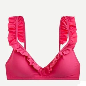 J.Crew Ruffle deep-v bikini swim top pink swimsuit Medium